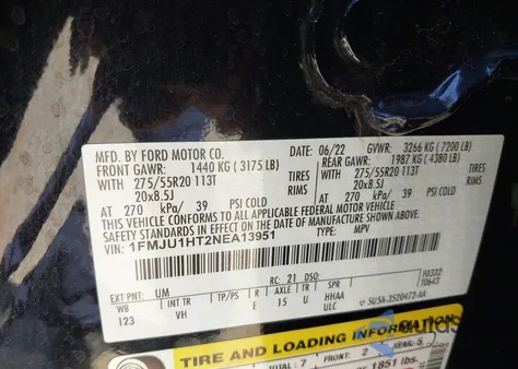 2022 Ford Expedition Xlt from USA, damaged, VIN 1FMJU1HT2NEA13951